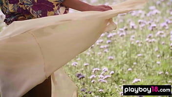 Preview 1 of Xxx Shil Peak Videos Hd - Hot hungarian beauty Natalie Costello stripping at a flowery field outdoor