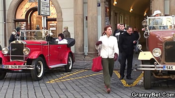 Preview 1 of Brazzers Shopping Sex - Guy picks up redhead old granny from street