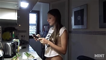 Preview 1 of Anjlica And Zoe - Naked Cooking Risotto with naked Talia Mint