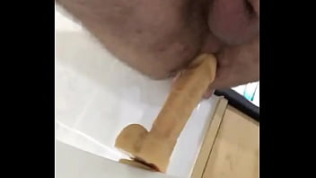 Preview 1 of Mom Sake Booty - Suction cup dildo in hairy mans ass