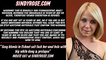 Preview 1 of Norway Sexxxmp4 - Sexy blonde in fishnet suit fuck her anal hole with big white dong &amp_ prolapse