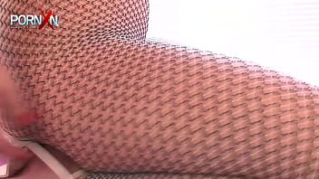 Preview 1 of Hairy Masturbating Moms - Gorgeous blondie in fishnets getting gangbanged