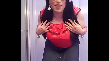 Preview 2 of Mongol Norno - Red Satiny Nightgown Top Kitty Outfit Video