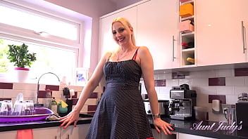Preview 1 of Fac Fast - AuntJudys - 42yo Hot Blonde MILF Tracey - Kitchen JOI