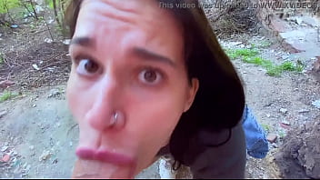 Preview 3 of Home Ssexsex - Sucking in public outdoors near people and getting hot sticky cum in her mouth