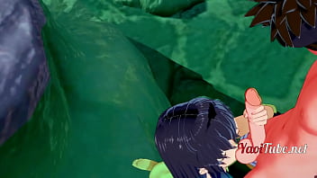 Preview 3 of Lung Dick - Naruto Kimetsu no Yaiba Yaoi Hentai 3D - Kiba &amp_ Inosuke Handjob,  blowjob and fucked in Onsen 1/2