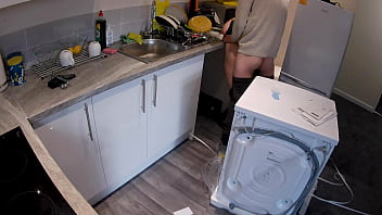 Preview 4 of Mom And Son Xxx Porrn - Horny wife seduces a plumber in the kitchen while her husband at work.