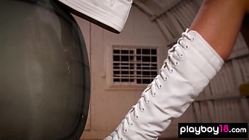Preview 3 of Milf Lesbian Hd Ass Fingering - Tall and slim latina Deisy Leon teasing in sexy white boots