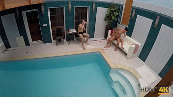 Preview 4 of Momjapanese Seks - HUNT4K. Slim brunette has sex with stranger by the pool near her man