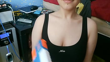 Preview 1 of Horse Garls Xxx - A girl in a swimsuit has a mouth full of stuffed after sucking