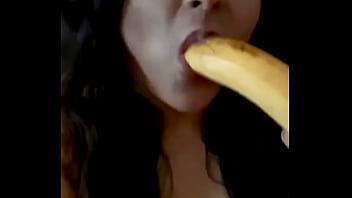 Preview 1 of Bokep Menantu Vc Mertua - Banana blowjob Tease Miss Madii shows skills