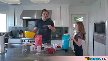 Preview 1 of Extreme Brutal Sex Videos - Extra small redhead teen Madie Collins is misbehaving in the kitchen again