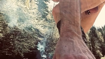 Preview 3 of Mature Pov Sex - Daddy bear with uncut dick in leather harness outdoor