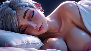 Preview 2 of Pornotube - Busty StepMom Helps You Relax While Sharing A Bed,  You Can Cum On My Breasts - [Handjob / Virtual Sex / POV / AI]