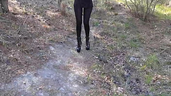 Preview 1 of Search Ayaka Oishi - Walking on the wood wearing a black dress,  pantyhose and high heels ankle boots