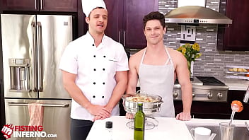 Preview 1 of Hotel Bebe - FistingInferno - Chef Nate Grimes Stuffs Devin Franco&#039_s Hole