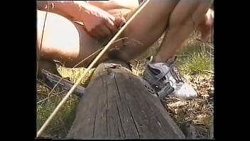Preview 2 of Bigest Oli Ass - Fucking and cumming over a tree trunk