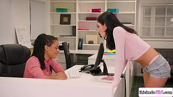 Preview 1 of Hotel Sex Voyeur - Ebony lesbian pussy licking her big tits bitch in the office