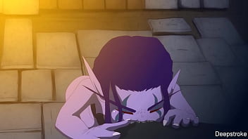 Preview 1 of Stick Wood Insert Pussy - Elven slave deepsthroating a tauren