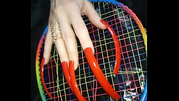 Preview 1 of Dessire Deluca - Lady L extreme hook long red nails (video short version)