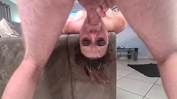 Preview 3 of Girlsway Squirting Camgirl - Extreme upside down sloppy gagging facefuck