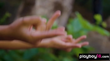 Preview 3 of Kolfat Hd - Hot MILF yoga instructors Daniella Smith naked training next to a waterfall