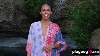Preview 1 of Kolfat Hd - Hot MILF yoga instructors Daniella Smith naked training next to a waterfall