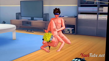 Preview 3 of Rapchik Porn - Naruto Yaoi - Kiba Fucks Naruto in Naruto&#039_s Room with creampie and multiple positions