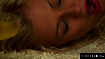Preview 3 of Xxx Video Sany Leyn - Blonde beauty pours honey on her perfect body as she masturbates