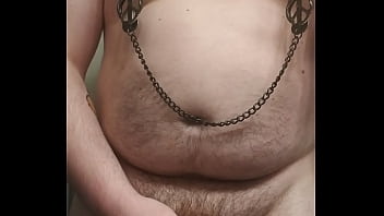 Preview 2 of Actors Xxx Hd - Chubby boy cumming while playing with nipple clamps