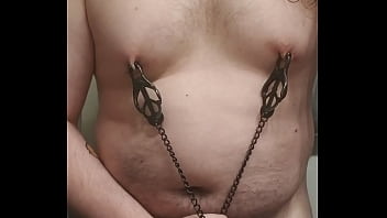 Preview 3 of Actors Xxx Hd - Chubby boy cumming while playing with nipple clamps