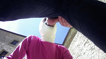 Preview 2 of Virgin Vagina Sex - Laura on Heels amateur 2021 on pink outfit in outdoor blowjob and masked oral creampie