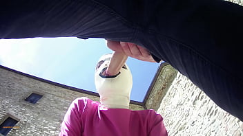 Preview 3 of Virgin Vagina Sex - Laura on Heels amateur 2021 on pink outfit in outdoor blowjob and masked oral creampie