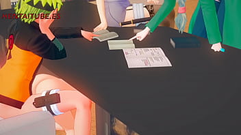Preview 3 of Sexy Young Milk Tities - Naruto Hentai 3D - Naruto FUCKS Sakura UNDER THE TABLE WHILE TALKING TO Hinata AND Tsunade - Animation porn sex Anime Manga