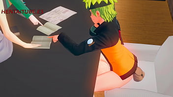 Preview 4 of Sexy Young Milk Tities - Naruto Hentai 3D - Naruto FUCKS Sakura UNDER THE TABLE WHILE TALKING TO Hinata AND Tsunade - Animation porn sex Anime Manga
