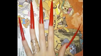 Preview 1 of Dog Punishment - Scrap red long extreme nails Lady Lee (video short version)