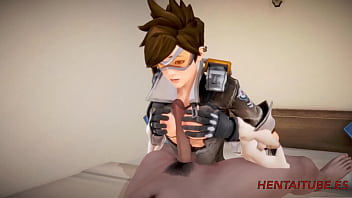 Preview 2 of Black Garal - Hentai 3D Overwatch -  Tracer 69,  boobjob,  blowjob,  fingering and fucked with creampie