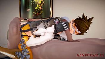 Preview 3 of Black Garal - Hentai 3D Overwatch -  Tracer 69,  boobjob,  blowjob,  fingering and fucked with creampie
