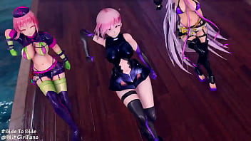 Preview 2 of Fuck With Toyes - MMD Mashu Kyrielight And BB Pele And Nightingale Side To Side GirlFans