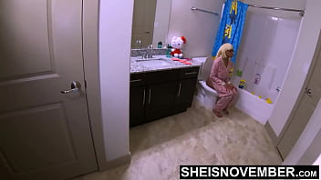 Preview 1 of New Year 2018 Myanmar - HD I&#039_m Sneaking Into My Innocent Peeing Step Daughter Bath Room For Some Quick Hardcore Cowgirl Sex,  Young Hot Busty Blonde Ebony Babe Sheisnovember Fucking Her Big Dick Step Dad Raw With Saggy Big Boobs And Erect Dark Nipples By Msnovember
