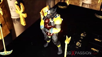 Preview 4 of Film Semi Bokep Jepang - Ancient Egypt. Anubis plays with a hot black girl in the temple