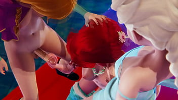 Preview 2 of Nirina Zubiri - Triple Futa - Anna,  Elsa and Ariel - Frozen and Little Mermaid 3D Porn