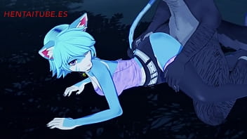 Preview 3 of Juhichawla Xxx Wallpepar - Furry Yiff Hentai - Wolf x Kitty Handjob,  Blowjob &amp_ Fuck in the park with multiple cumshot