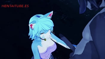 Preview 1 of Juhichawla Xxx Wallpepar - Furry Yiff Hentai - Wolf x Kitty Handjob,  Blowjob &amp_ Fuck in the park with multiple cumshot