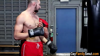 Preview 2 of Fall V - Gay stepdad and stepson fuck in the gym
