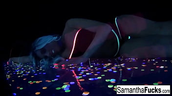 Preview 2 of School Teen Old Dad Xxx Movi - Samantha Saint gets off in this super hot black light solo
