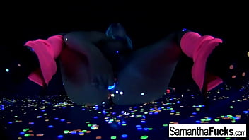 Preview 3 of School Teen Old Dad Xxx Movi - Samantha Saint gets off in this super hot black light solo