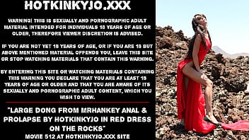 Preview 1 of Full Sex In Hotal - Large dong from mrHankey anal &amp_ prolapse by Hotkinkyjo in red dress on the rocks