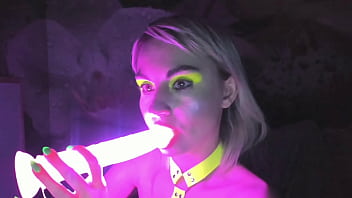 Preview 4 of Shoft Sex - kelly copperfield deepthroats LED glowing dildo on webcam