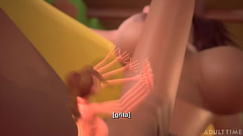 Preview 3 of Crush Nylons - 3DGSPOT - Tiny Trans Fucks With Giant Busty Trans! SPANISH SUBTITLES! 3D CARTOON PORN!